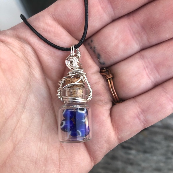Evil Eye Protection Bottle Necklace Wire Wrapped - in Silver Wire - Picture 4 of 10